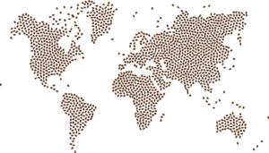 World Coffee Map made from Exotic Coffee Beans