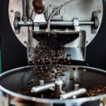 Coffee Roaster dropping fresh beans